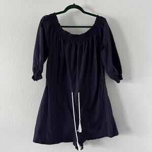 Mudpie Romper Womens L (12-14) Navy Blue Lightweight Nautical Vacation Resort